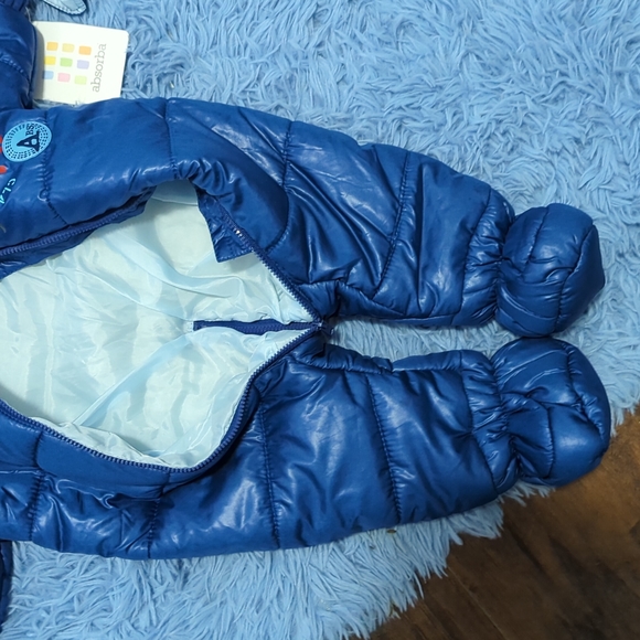Absorba NWT Infant 0-3M Winter One Piece with detachable hood and mittens - Blue - Picture 7 of 8